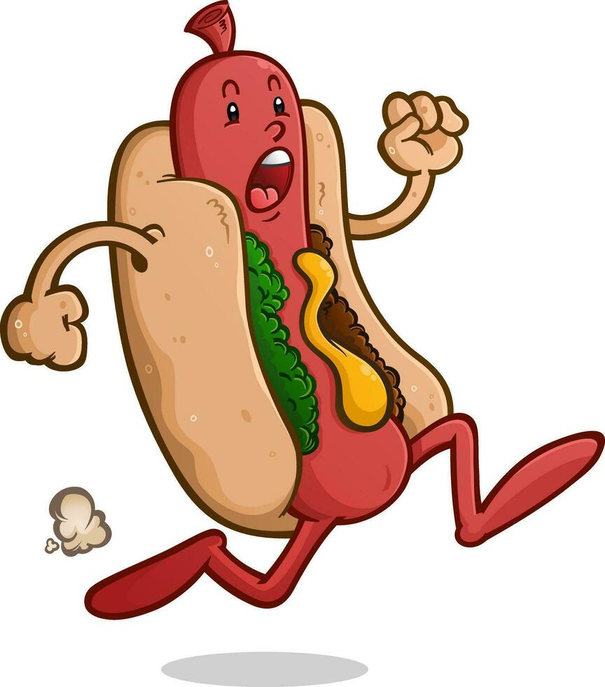 Frantic Hot Dog Cartoon Character Running Away from Danger in a Panic vector