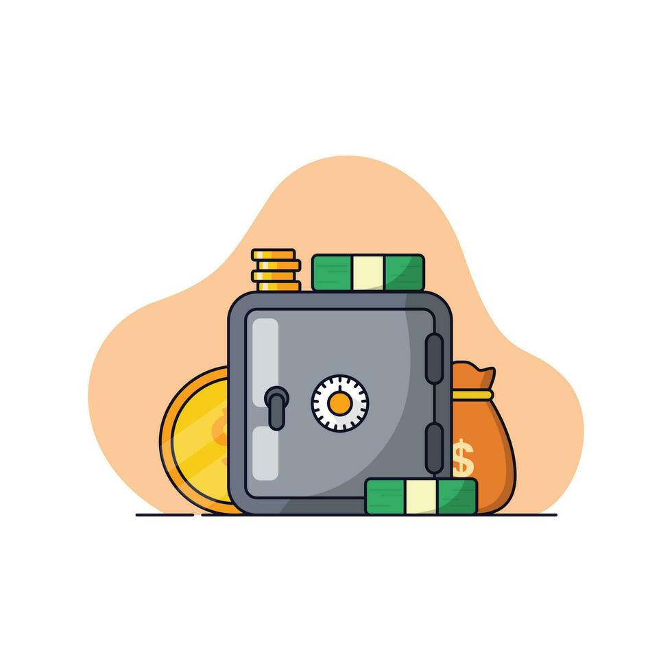 Vector design illustration of Money Safe a surrounded by money , with cartoon or flat design style. Good for your web, mobile app, banking finance design, banner design, medial social, etc.