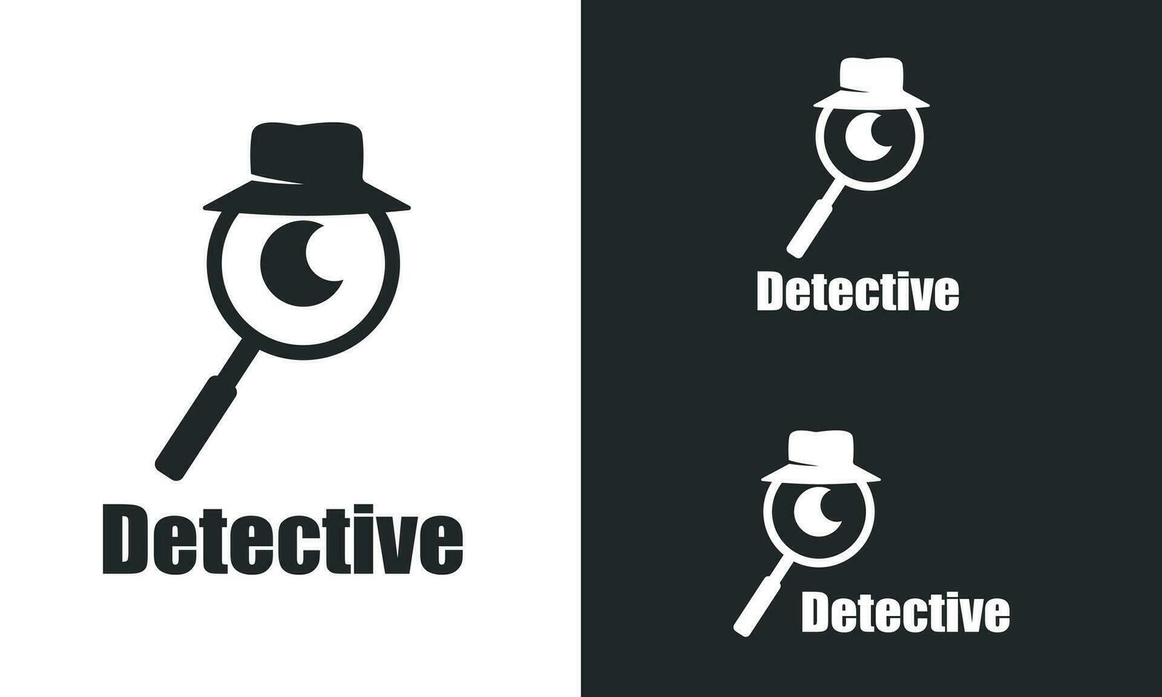 Detective vector logo, combination of magnifier, eye, hat and Crescent moon. black and white color. Minimalist, Smbolist, elegant, and mainfull design. Good for agency, company, business, etc.