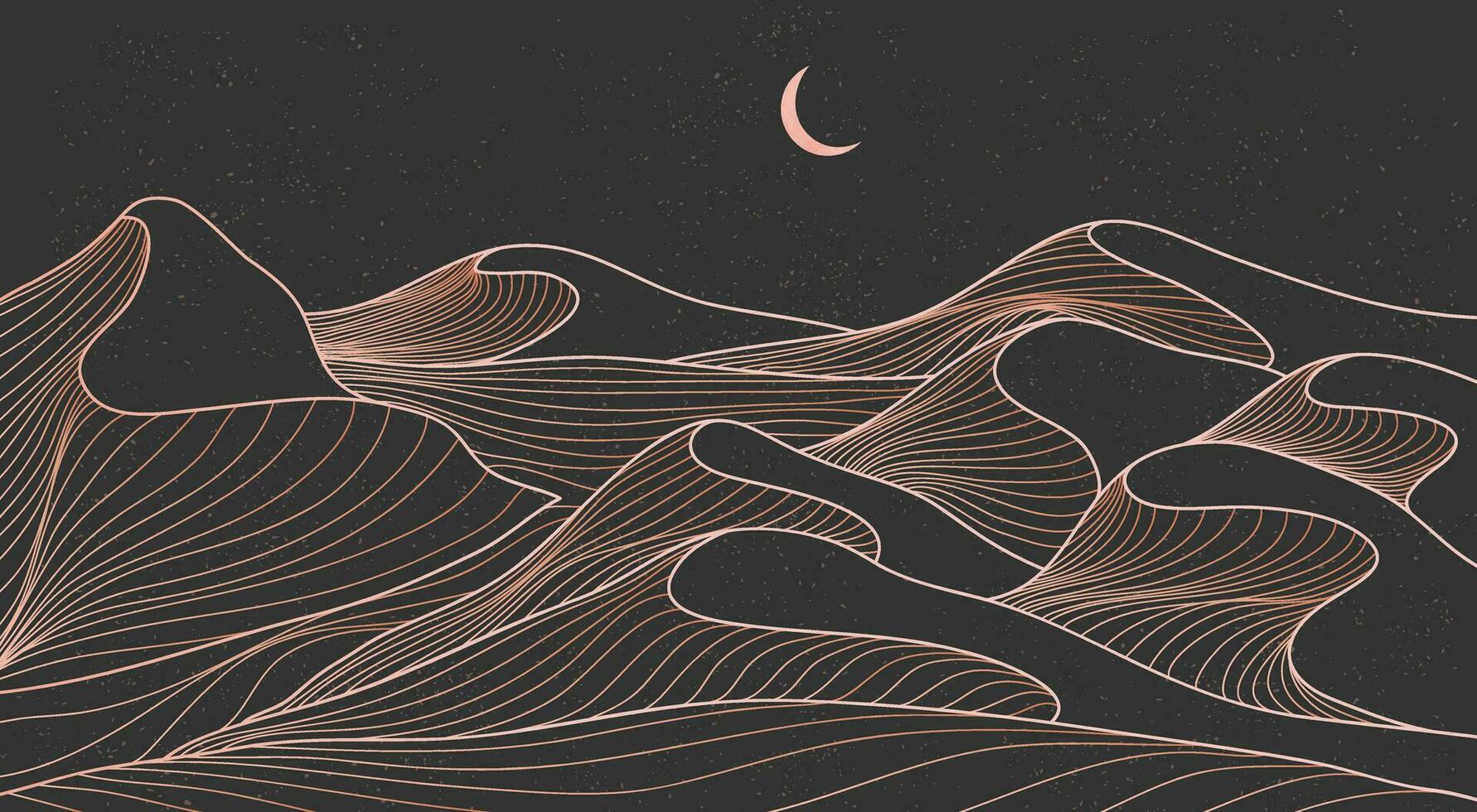 Mountain desert line art print. Abstract mountain contemporary aesthetic backgrounds landscapes. with mountain, desert, moon, skyline. vector illustrations