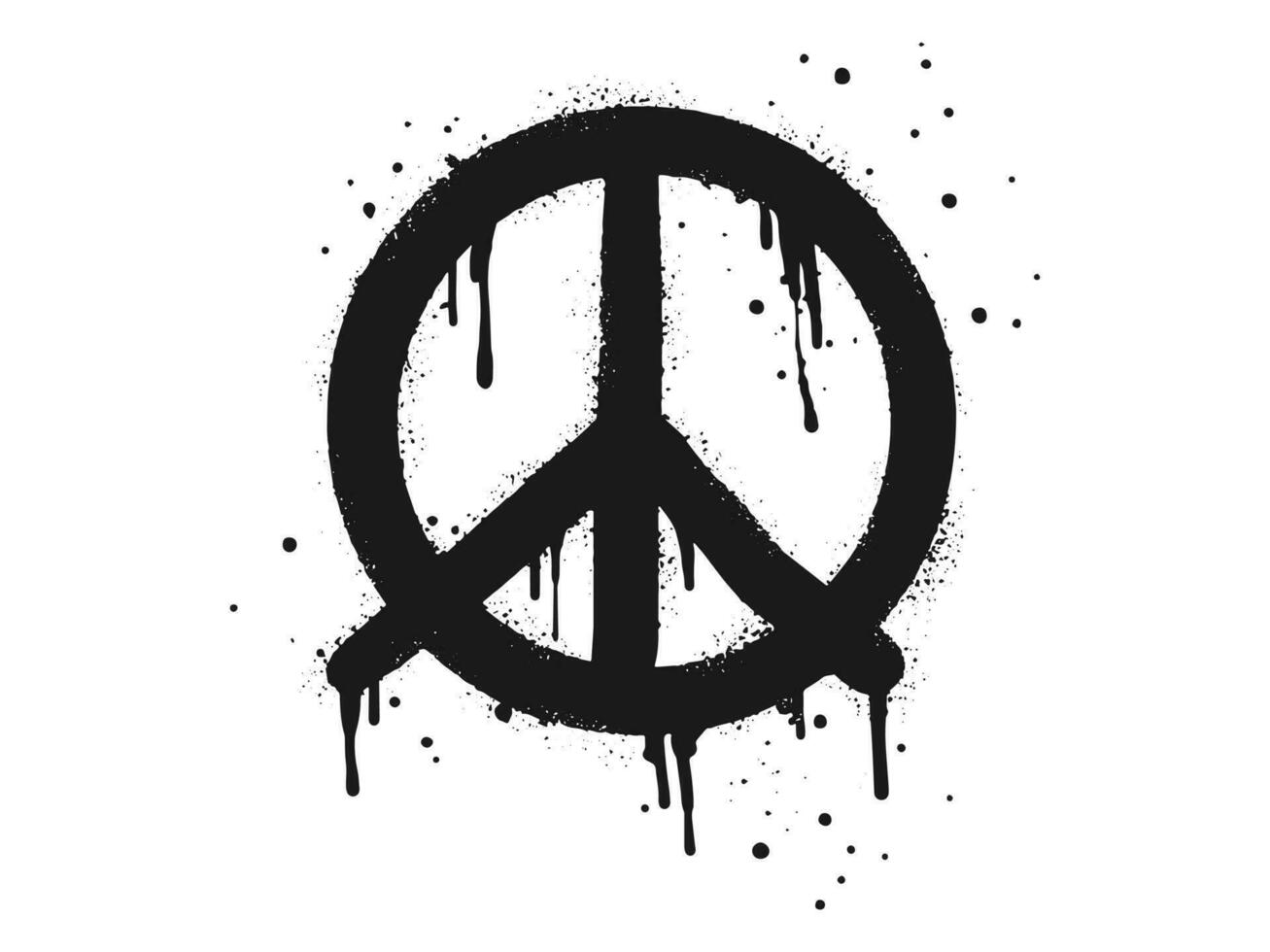 Spray painted graffiti Peace sign. on black over white. peaceful drip symbol.  isolated on white background. vector illustration