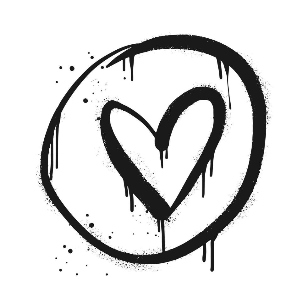 Signo de corazón de graffiti pintado con aerosol en negro sobre blanco. símbolo de goteo de corazón de amor. aislado sobre fondo blanco. ilustración vectorial vector