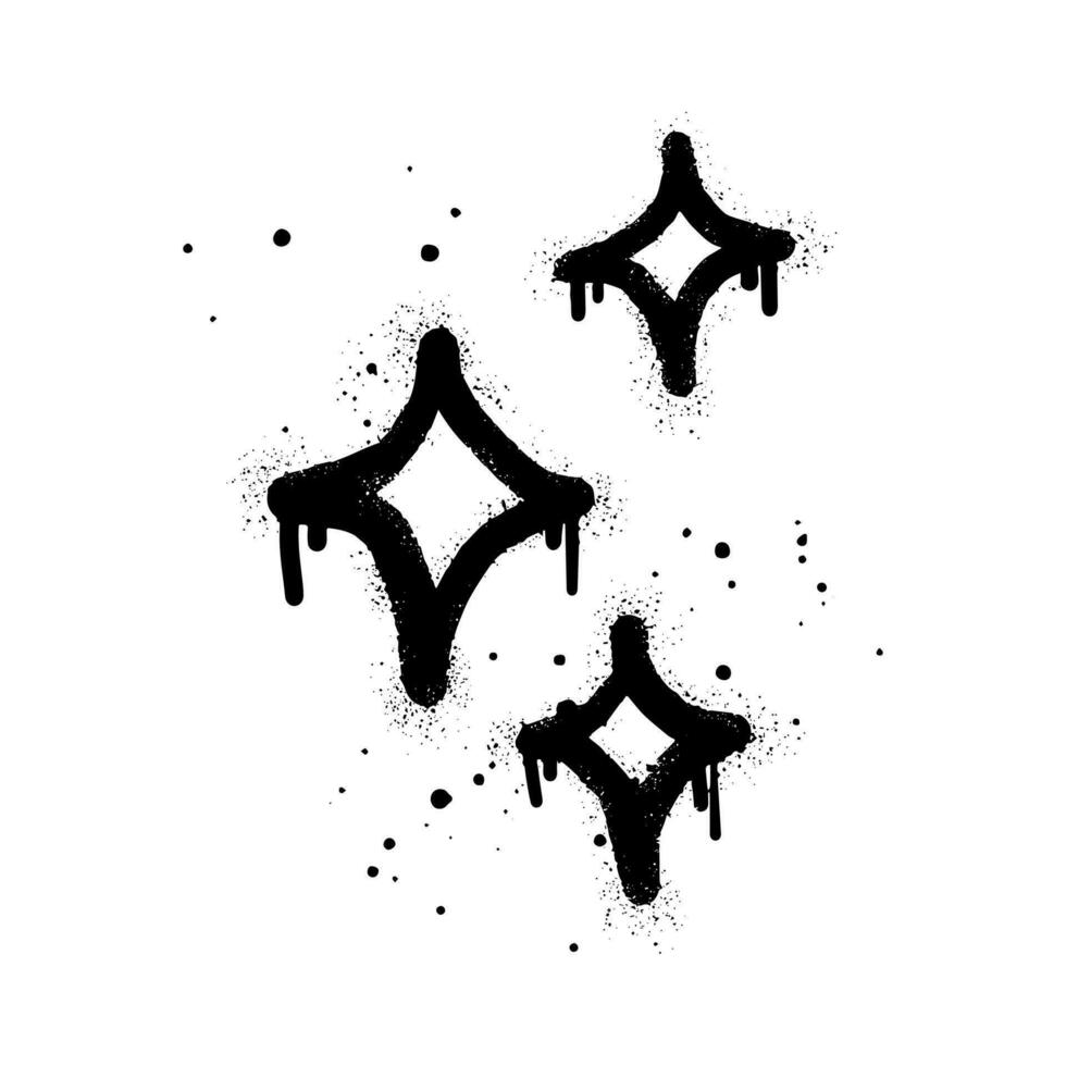 Spray painted graffiti sparkle icon. black over white. stars sparkle drip symbol. isolated on white background. vector illustration