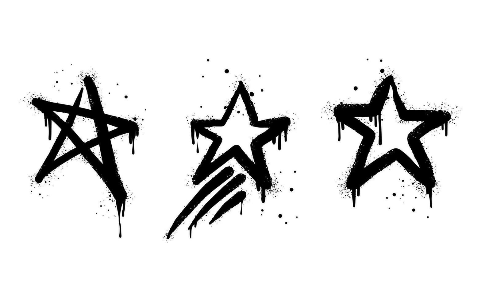 conjunto de rociar pintado pintada estrella firmar en negro terminado blanco. estrella goteo símbolo. aislado en blanco antecedentes. vector ilustración