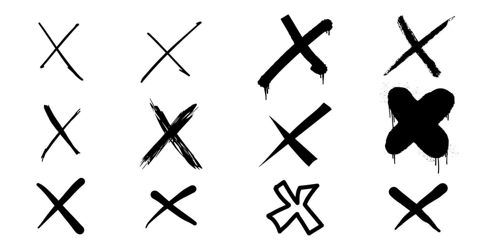 Hand drawn cross mark. doodle set of wrong sign or false mark. vector illustration