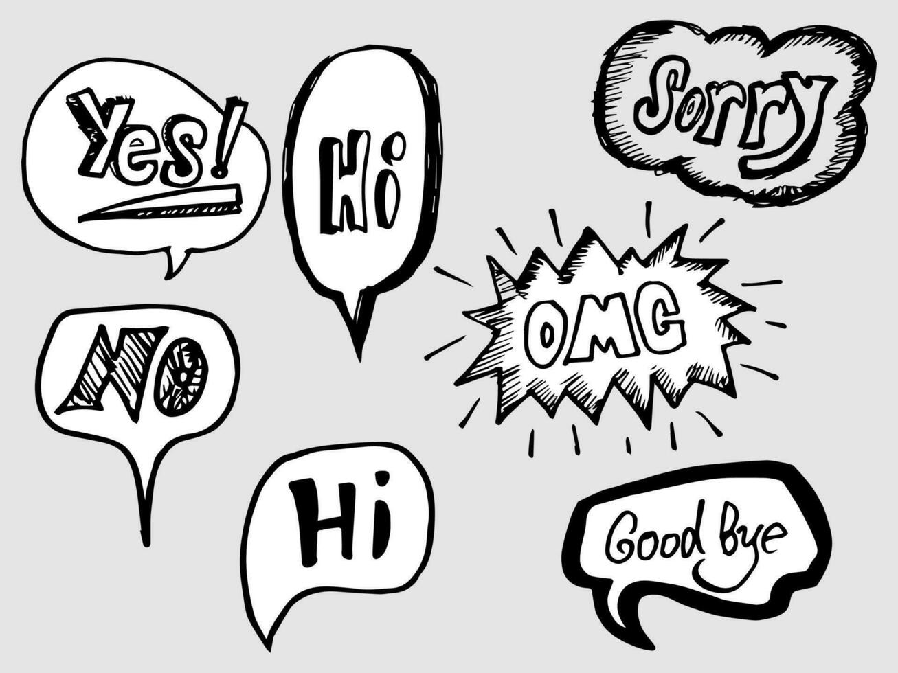 hand drawn comic elements doodles. bubble speech. quote message bubble. vector illustration