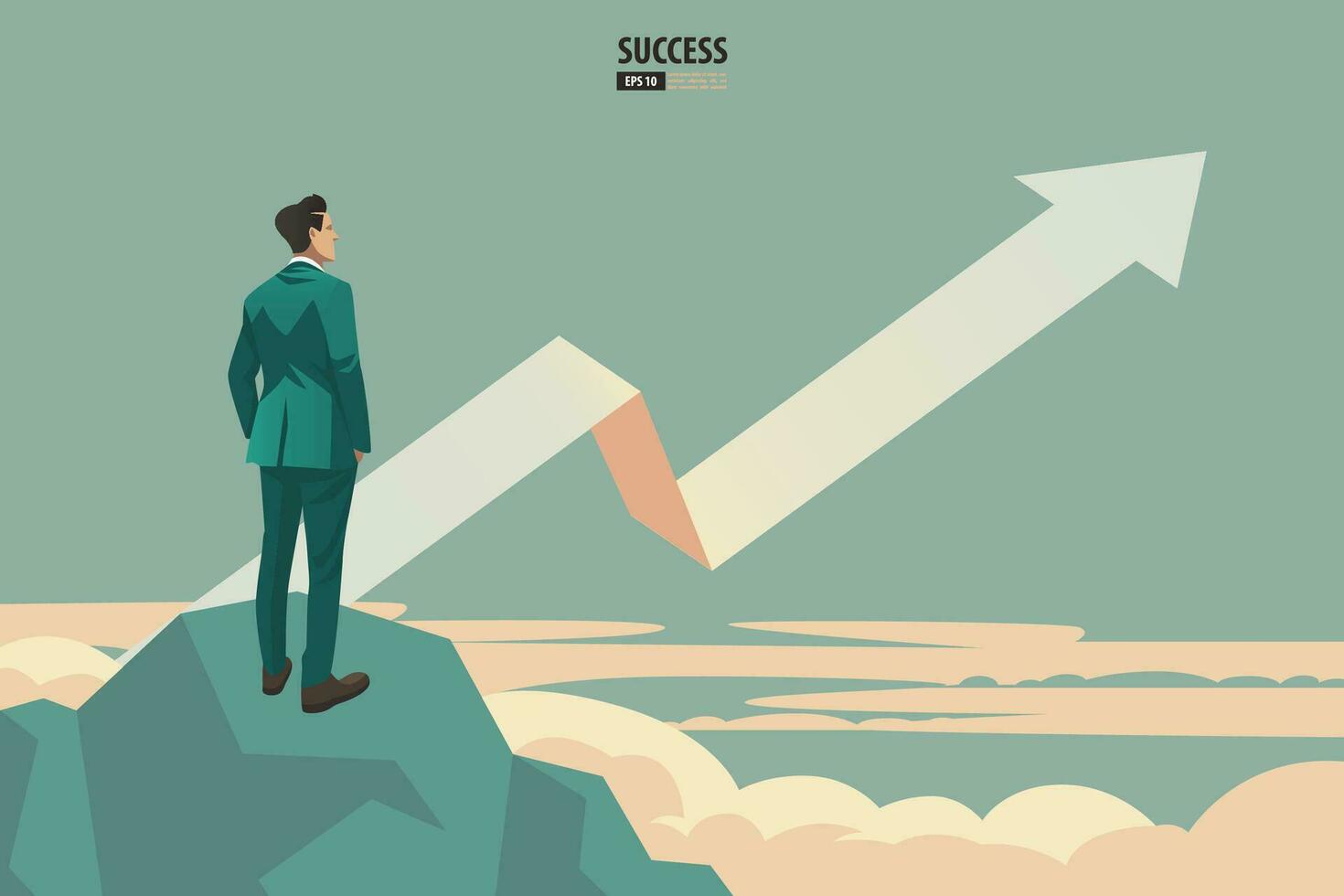 Business arrow concept with businessman contemplate to be success. grow chart up increase profit sales and investment. background vector