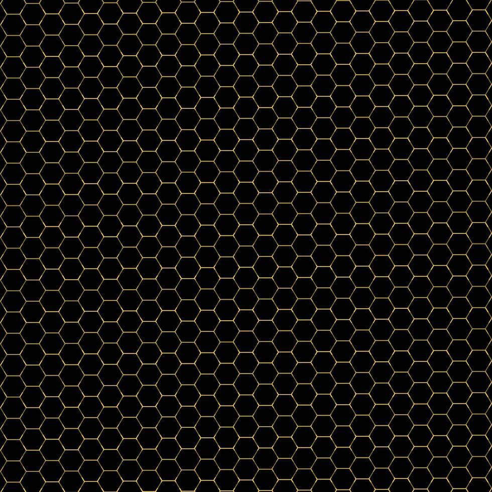 A black and gold background with a hexagon pattern. vector