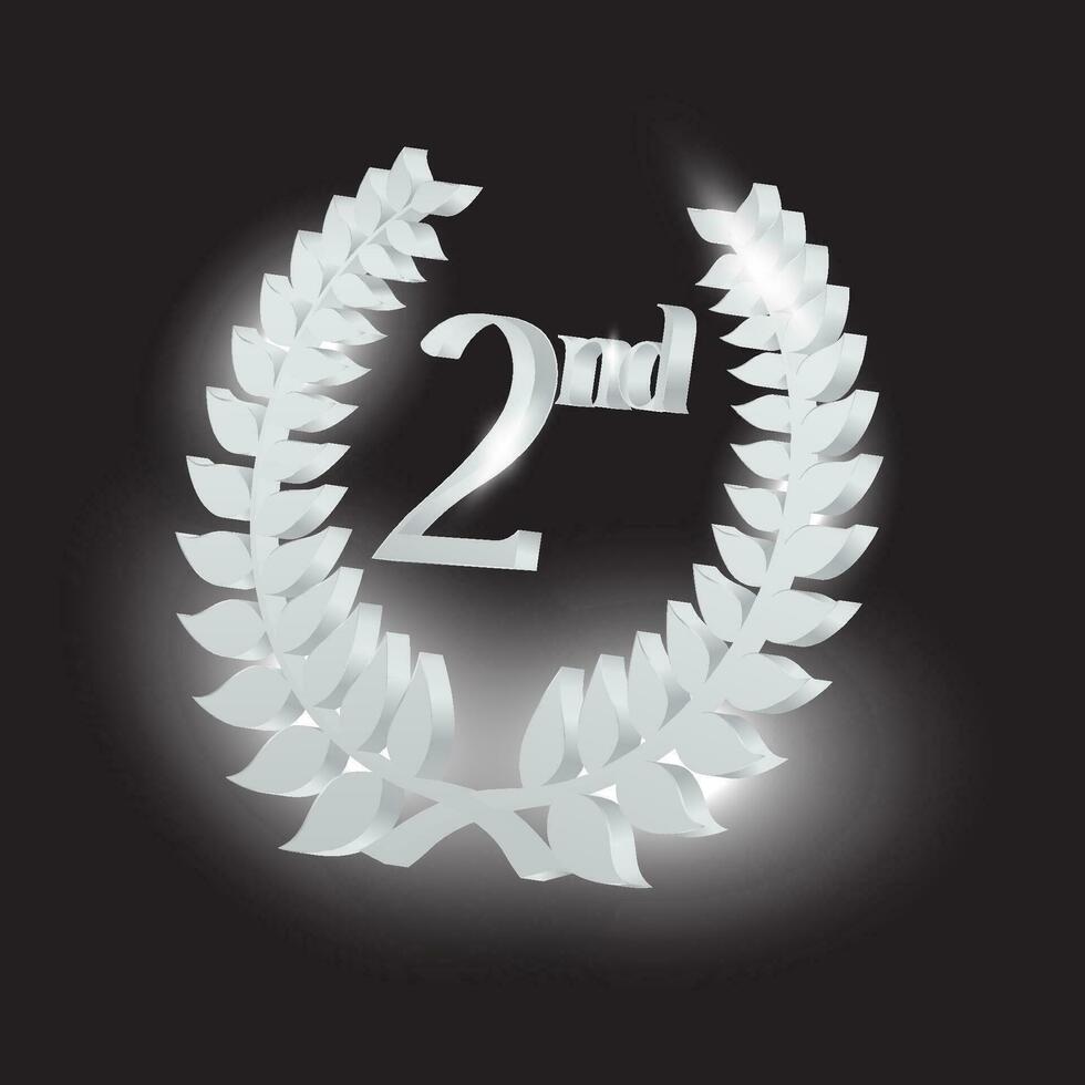 3d silver laurel wreath with second number. the concept for the second place award in the ceremony event vector
