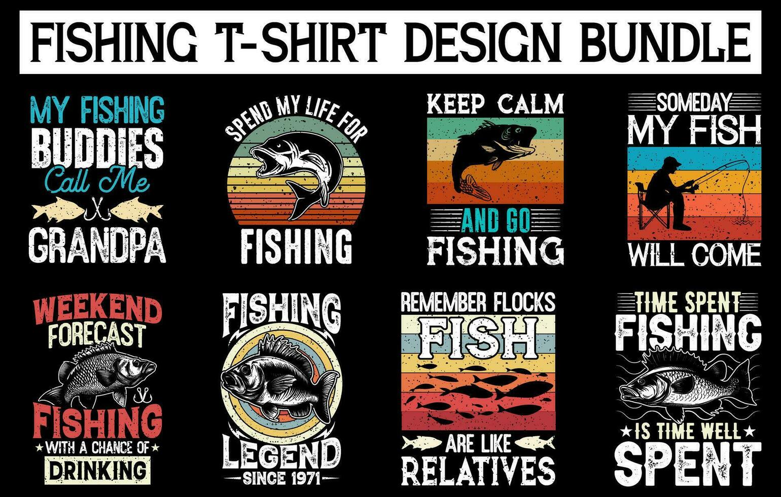 Fishing Vintage T-shirt Design Bundle, Fishing T Shirt Design Bundle, Fishing Vintage T Shirt Collection vector