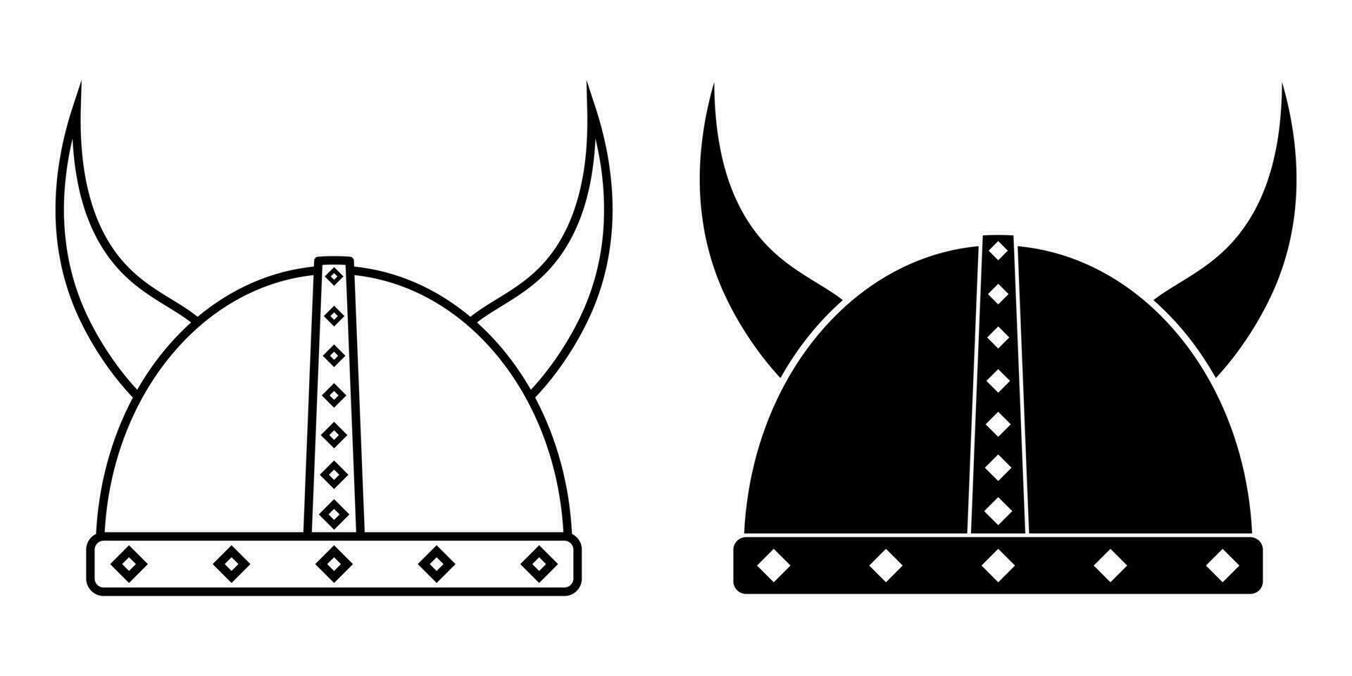 outline silhouette viking helmet icon set isolated on white background vector