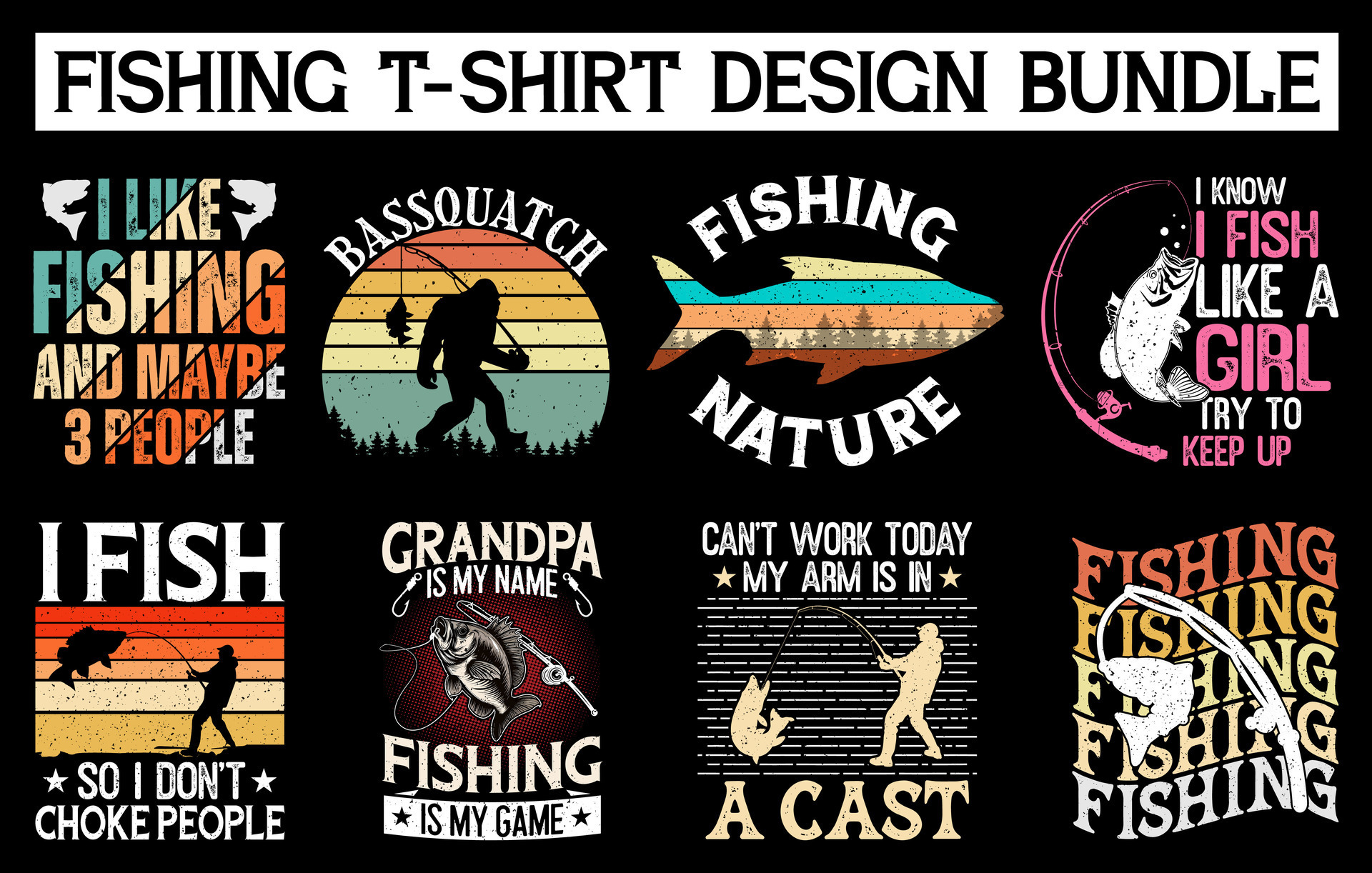 Fishing t shirt design bundle, Fishing vintage t shirt collection, vintage fishing  tshirt set graphic illustration, Fishing vector emblem 25547976 Vector Art  at Vecteezy
