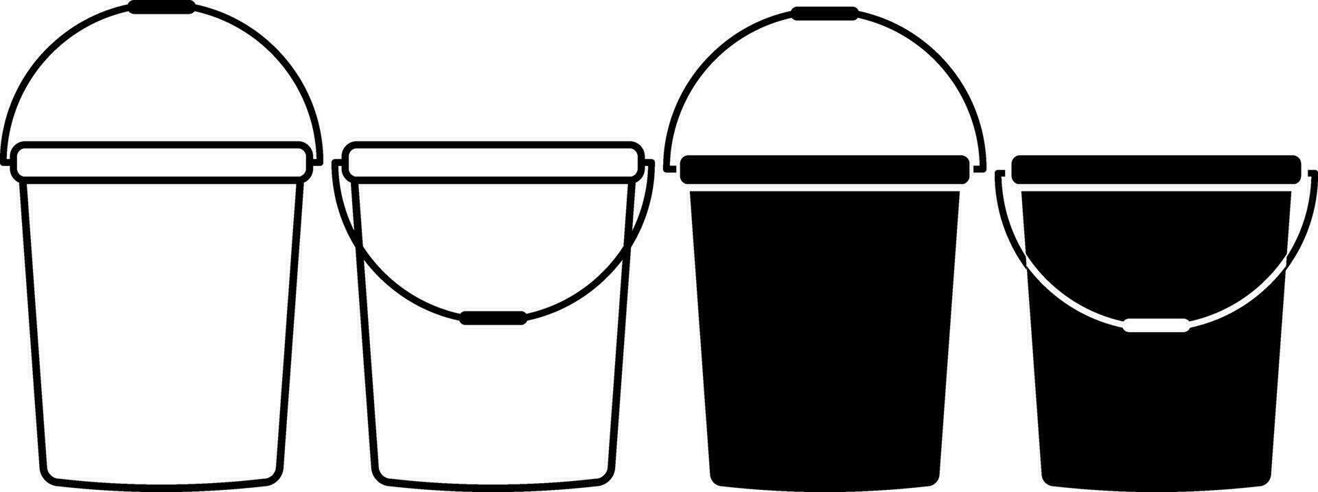 outline silhouette bucket icon set vector