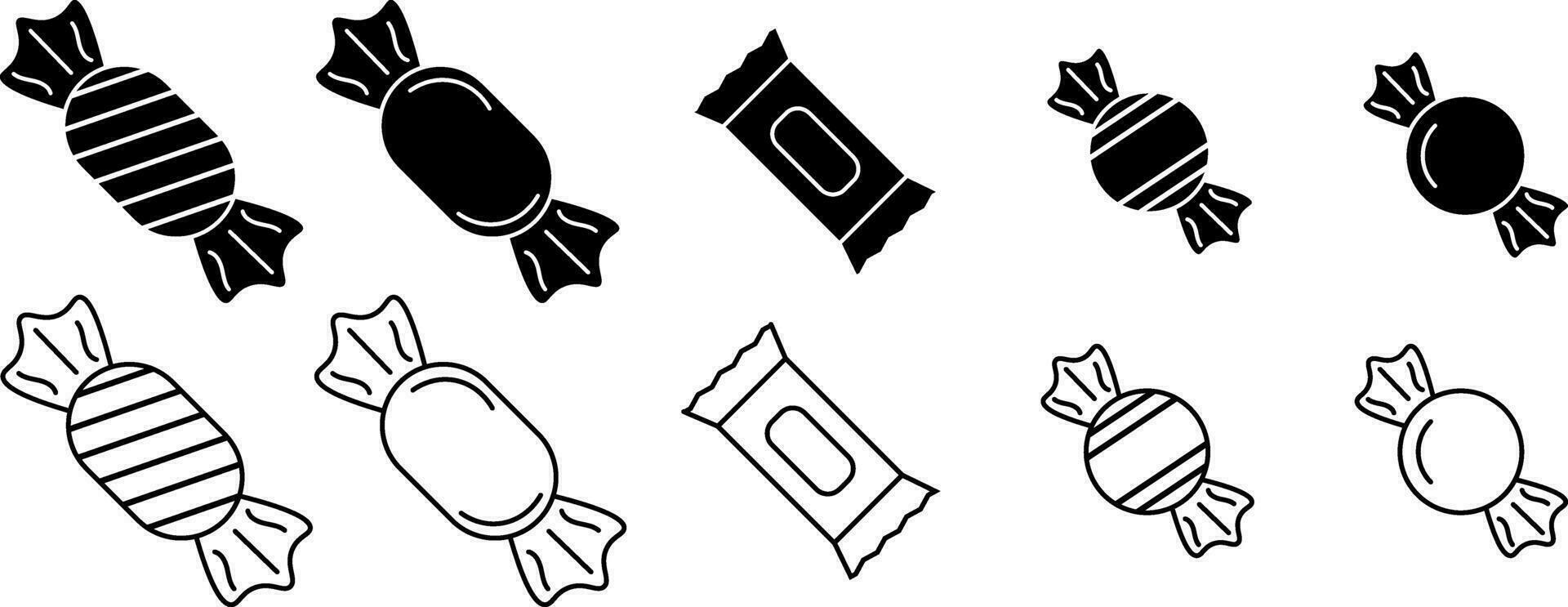 outline silhouette Candy icon set vector