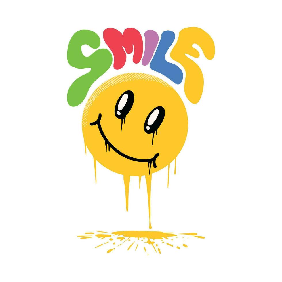 Retro Look design of Melting Smile Emoji, Colorful Title ,good for graphic design resouces, Prints, Cover Books, Children Books, Posters, and more. vector
