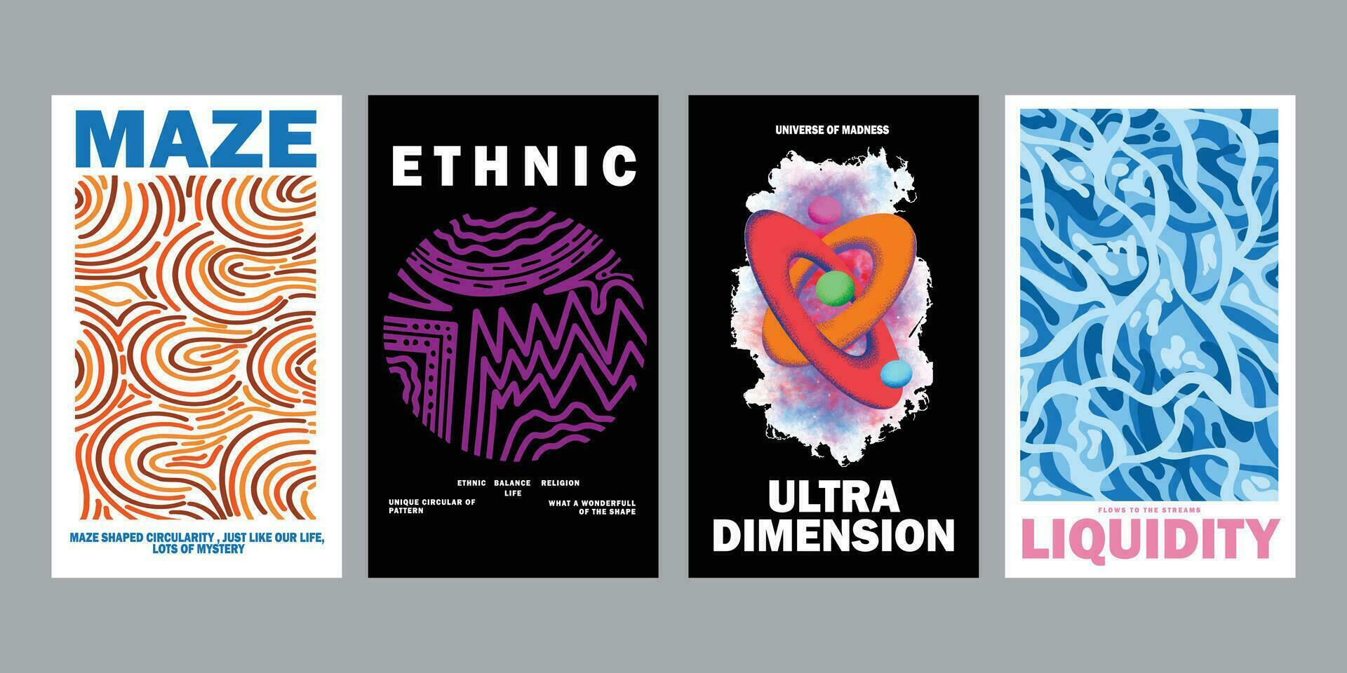 Set of vector posters with Abstract Pattern Shapes. Engraving illustrations and typography. Suitable Background images for cover, banner, poster. T-shirt print, and more.