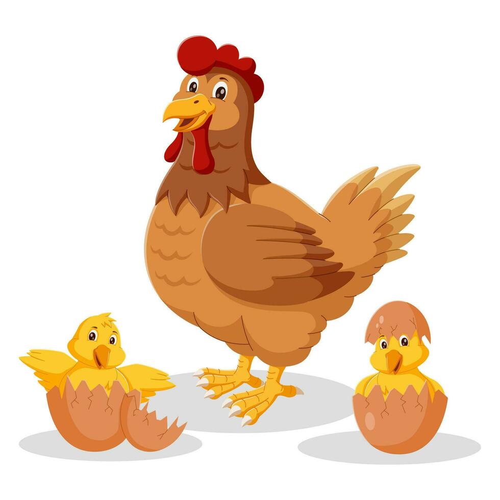Chicken And Chicks cartoon, Illustration of mother hen and chicks vector