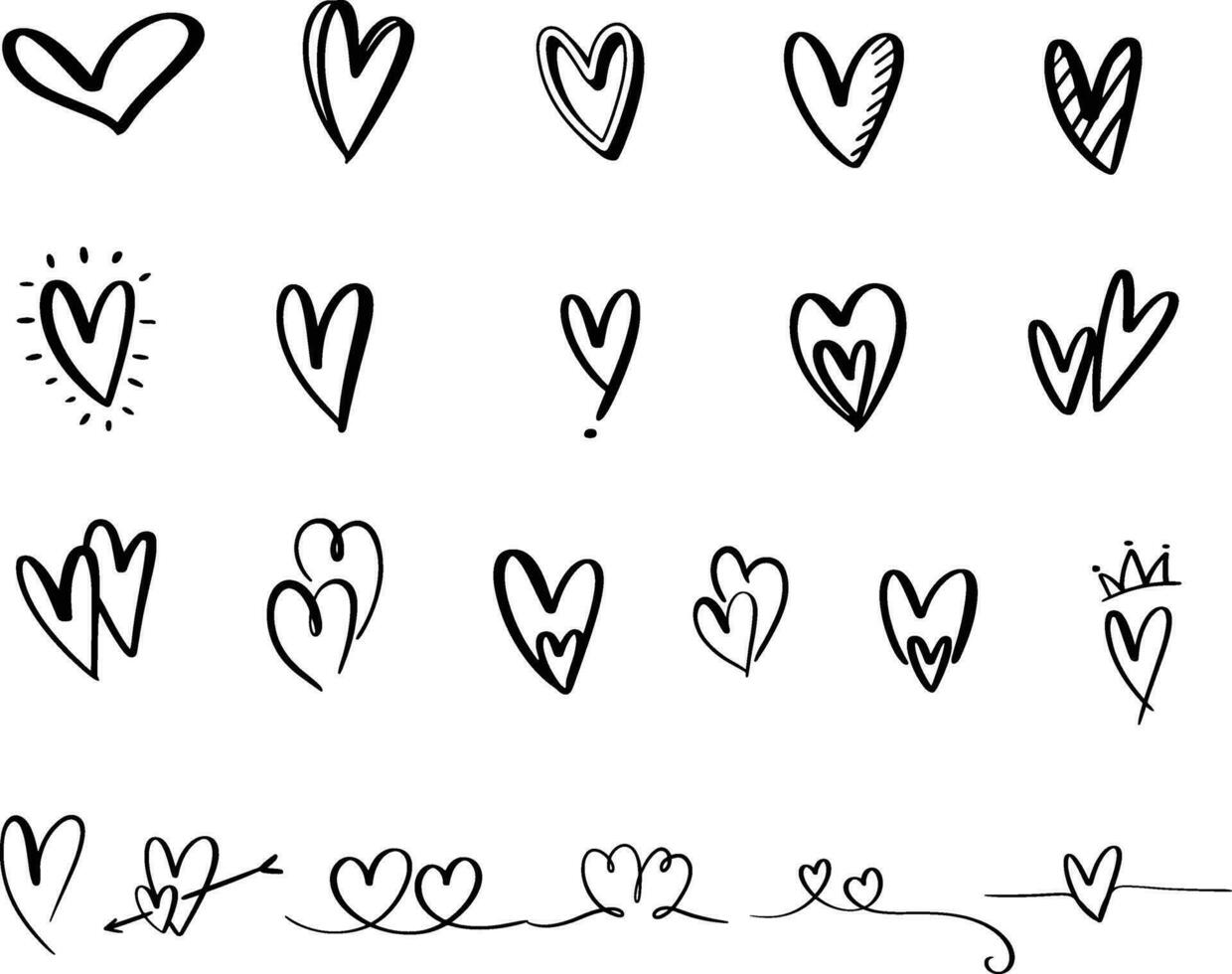 Heart doodles set. Hand drawn hearts collection. Romance and love illustrations vector