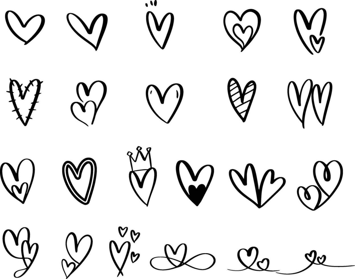 Heart doodles set. Hand drawn hearts collection. Romance and love illustration vector