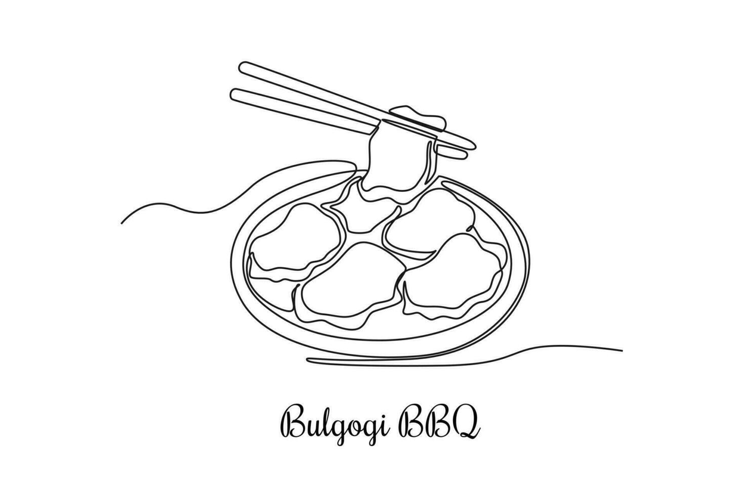 Continuous one line drawing Korean cuisine concept. Single line draw design vector graphic illustration.