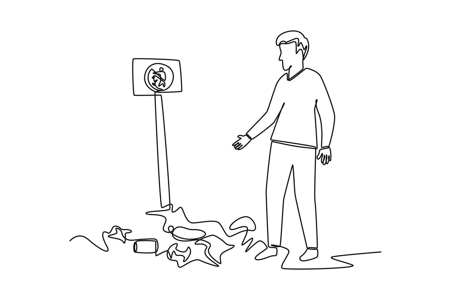 Continuous one line drawing littering waste pile disposed on the street