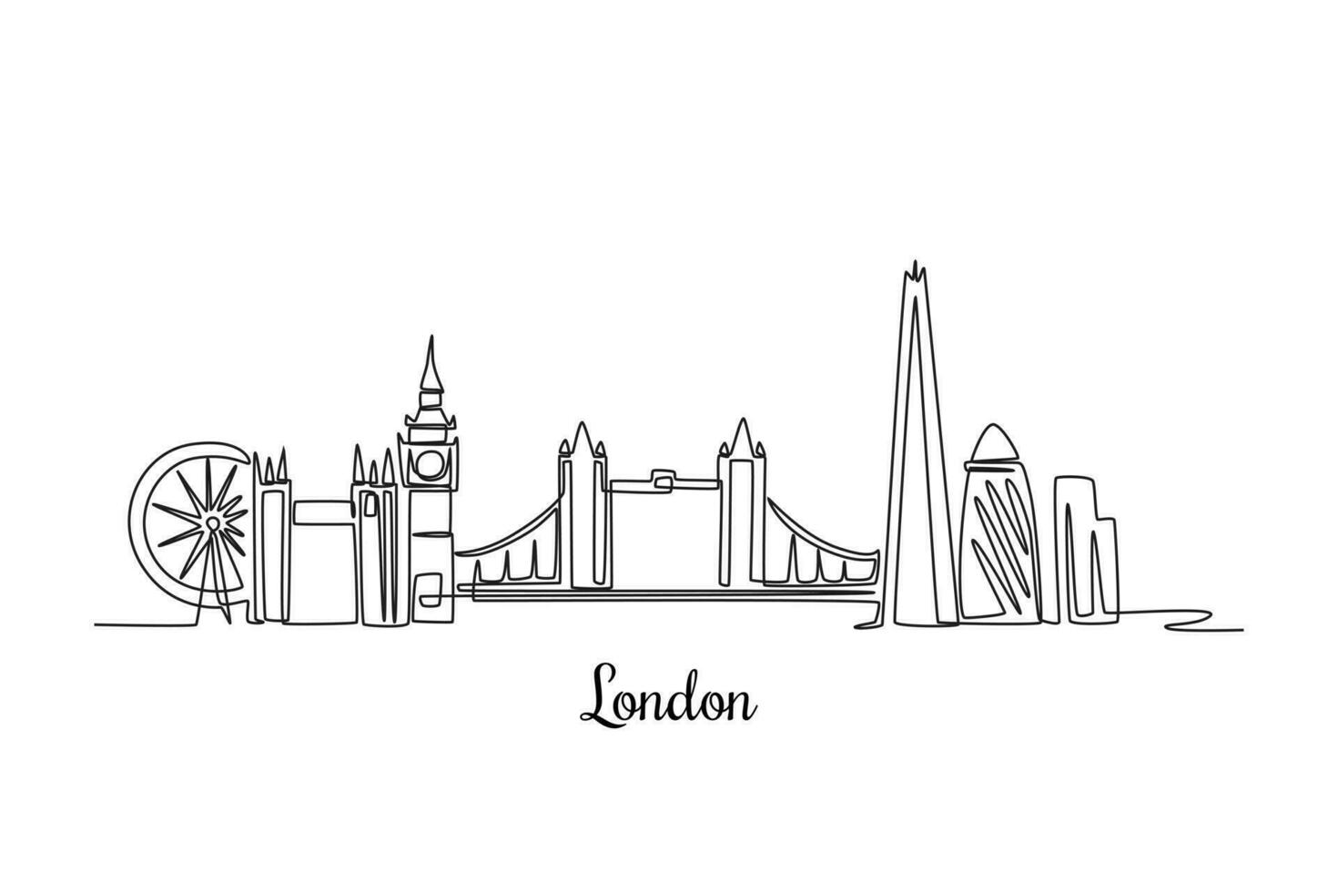 Single one line drawing London skyline. City concept. Continuous line ...