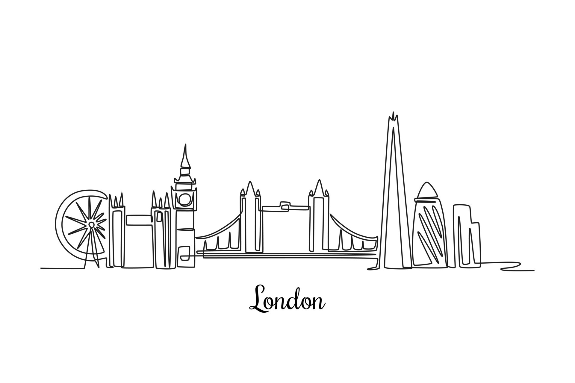 Single one line drawing London skyline. City concept. Continuous line ...