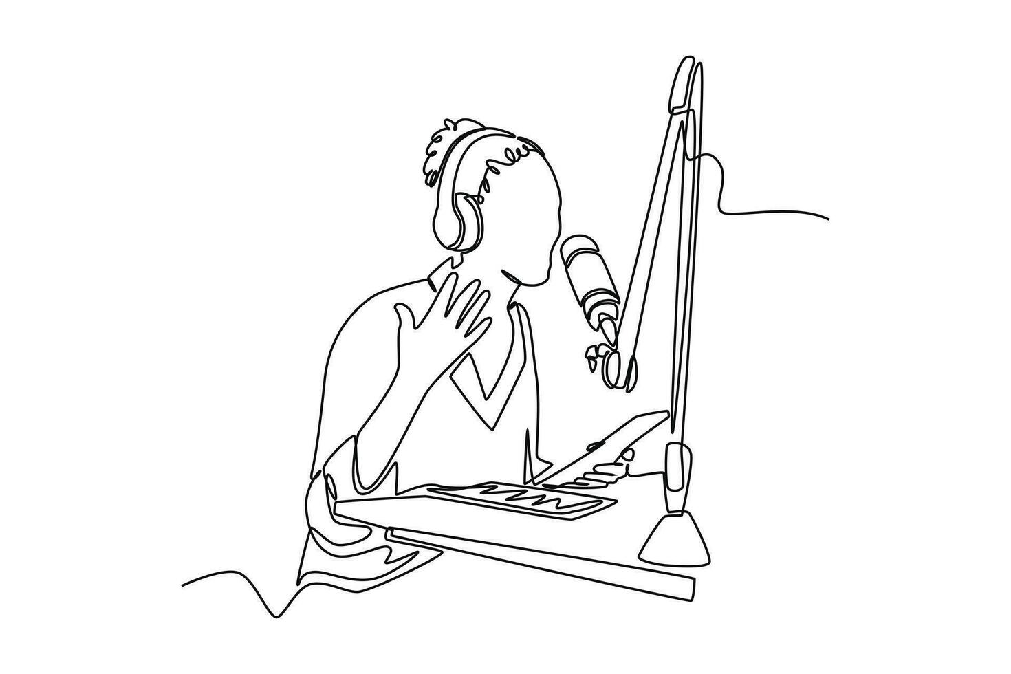 Single one line drawing podcast concept. Continuous line draw design graphic vector illustration.