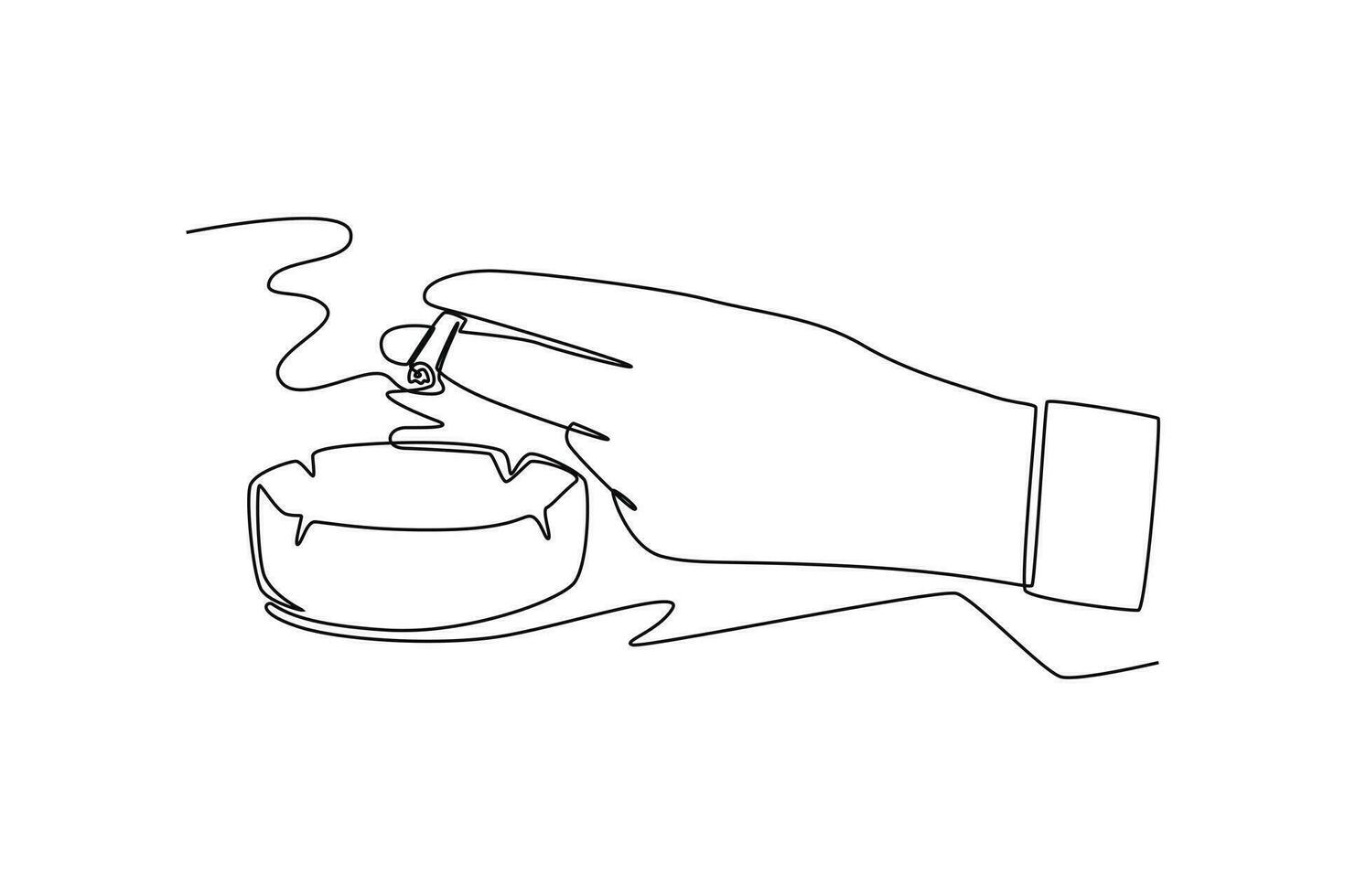 Continuous one line drawing ceramic ashtray with smokes cigarettes. Single line draw design vector graphic illustration.