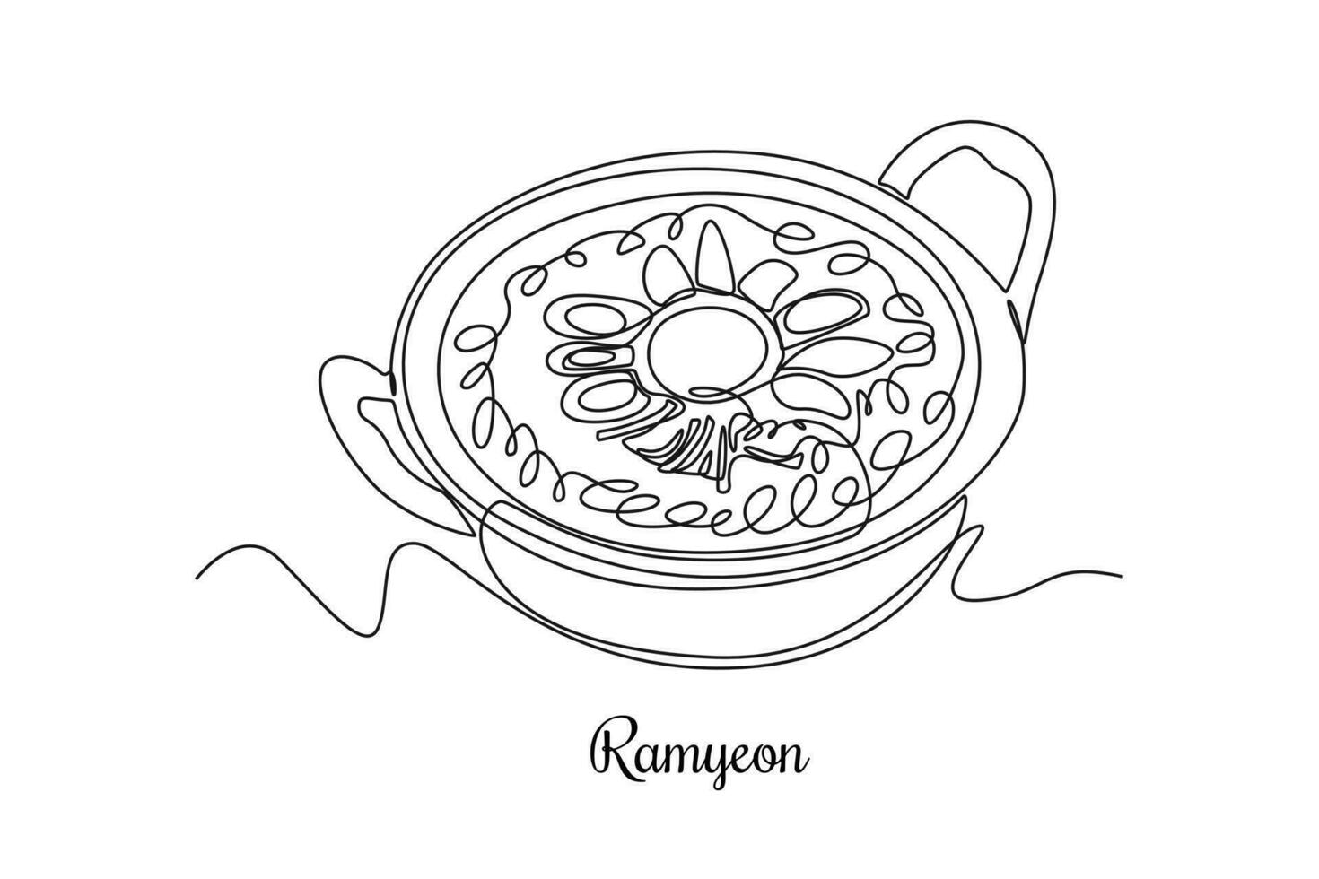 Continuous one line drawing Korean cuisine concept. Single line draw design vector graphic illustration.