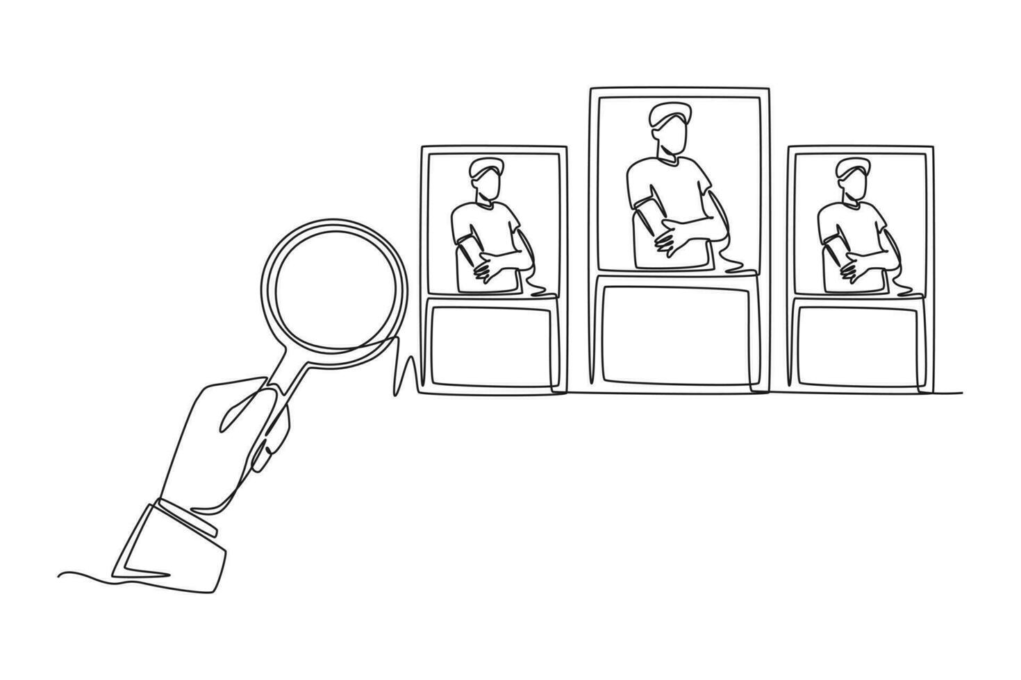 Continuous one line drawing Recruitment Process concept. Single line draw design vector graphic illustration.