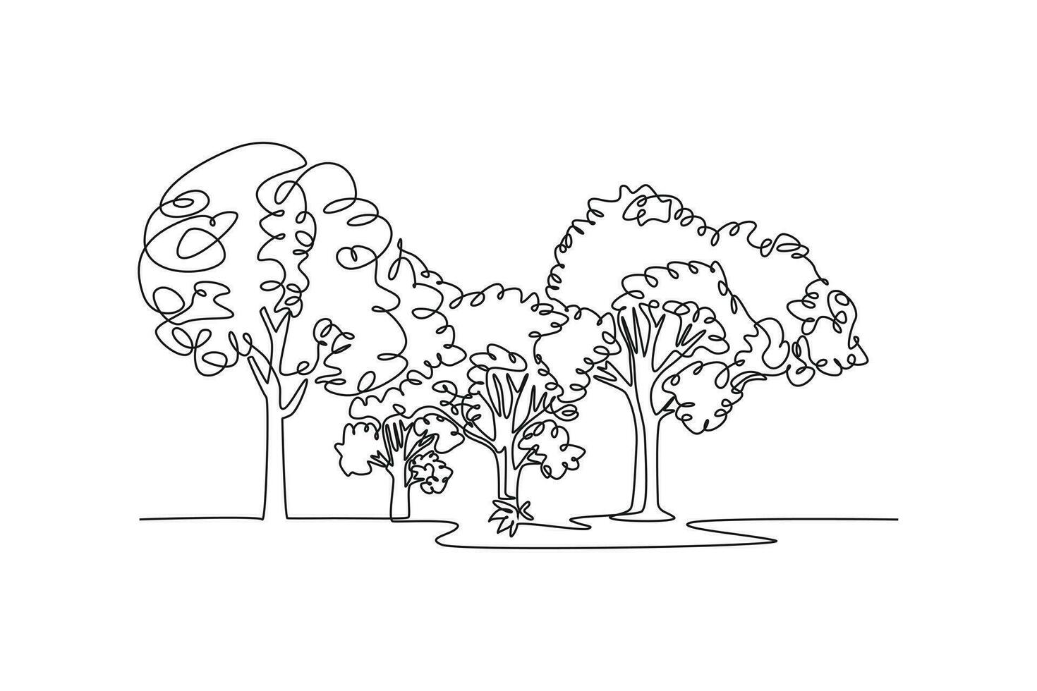 Single one line drawing Forest concept. Continuous line draw design graphic vector illustration.