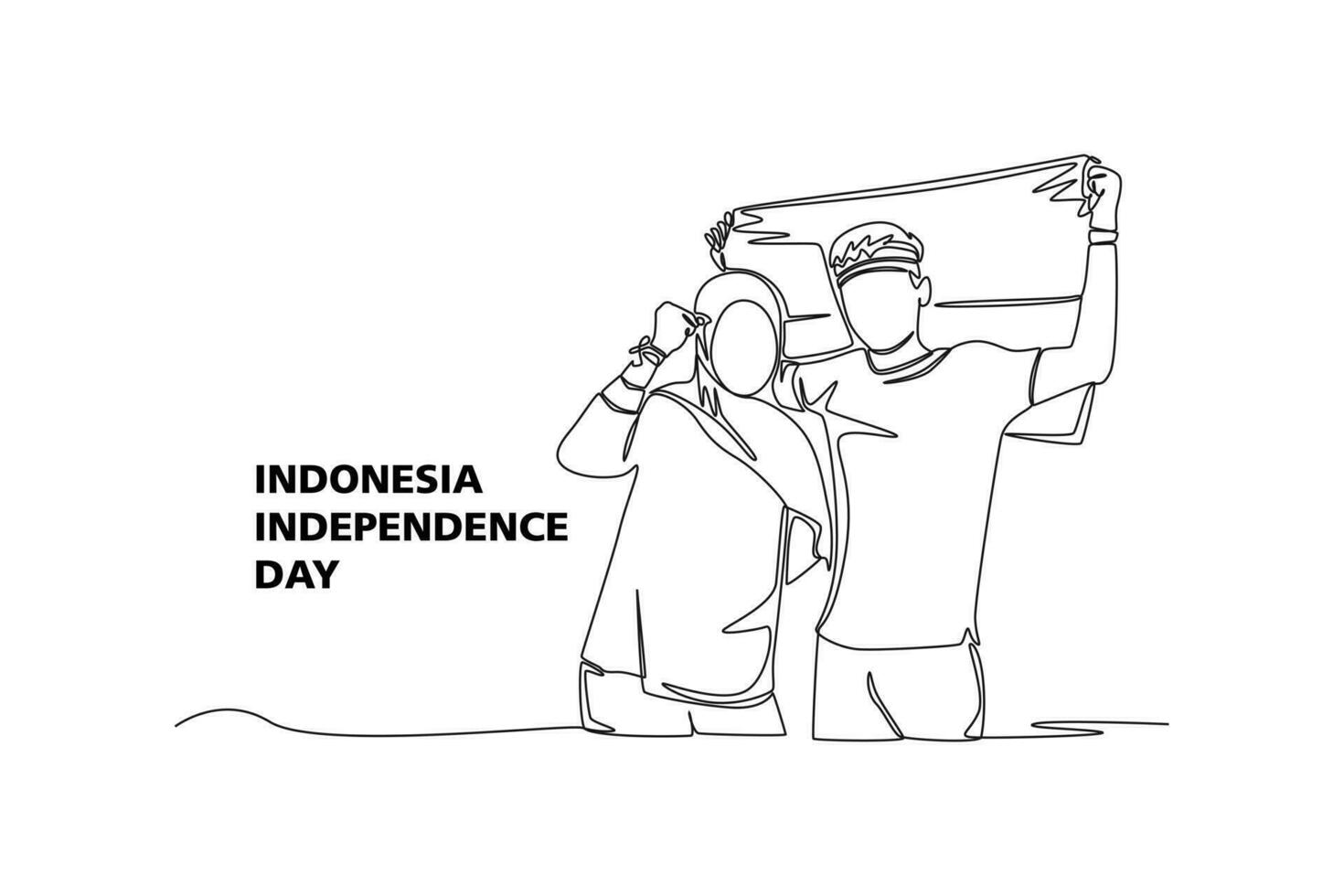 soltero uno línea dibujo 17 agosto Indonesia contento independencia día. continuo línea dibujar diseño gráfico vector ilustración.