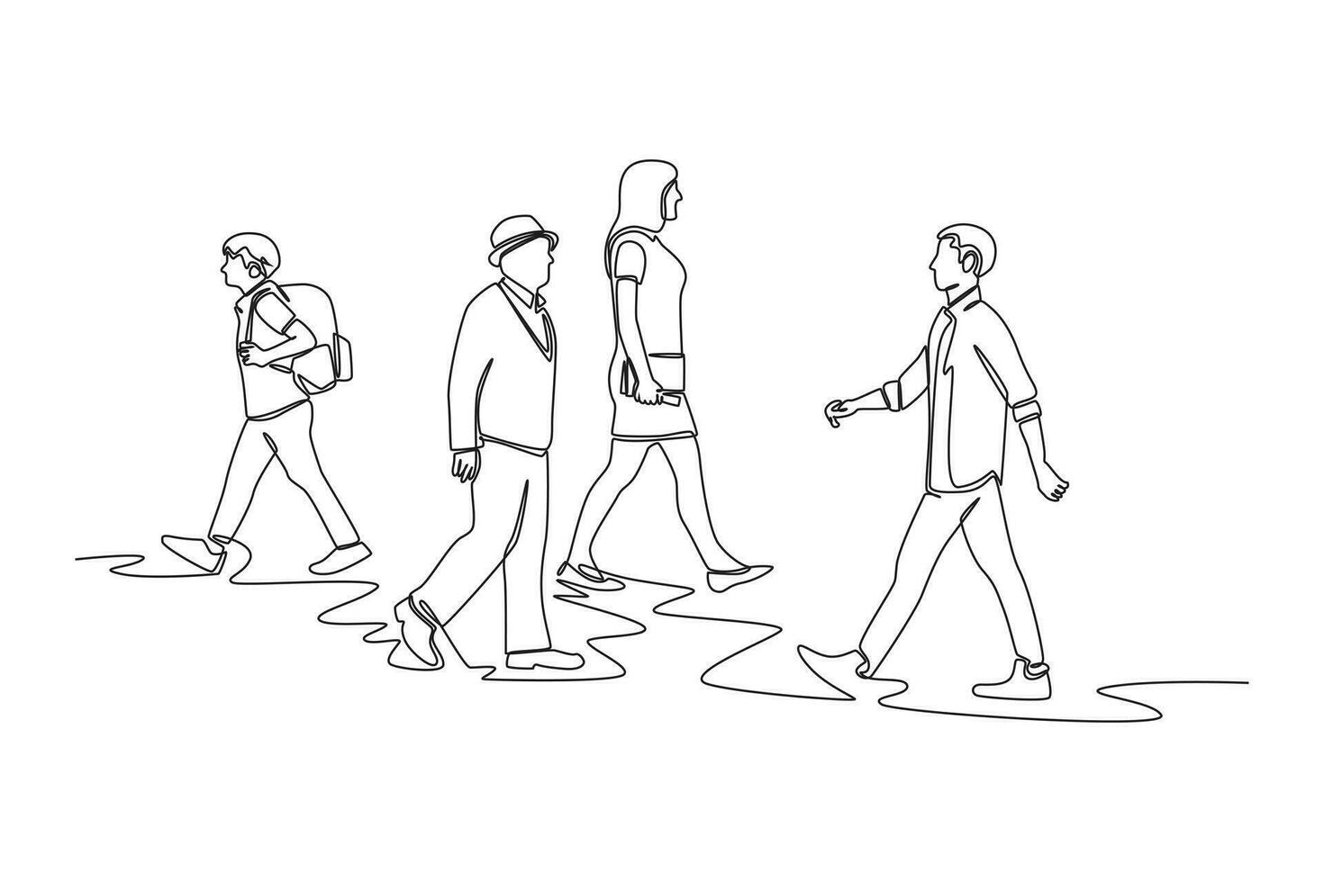 Continuous one line drawing concept of a crowd of happy people outdoors. Single line draw design vector graphic illustration.