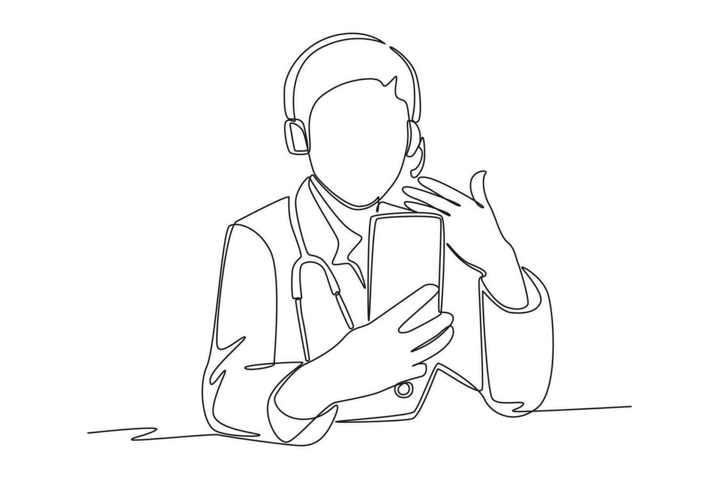 Continuous one line drawing Online doctor and telemedicine. Single line draw design vector graphic illustration.