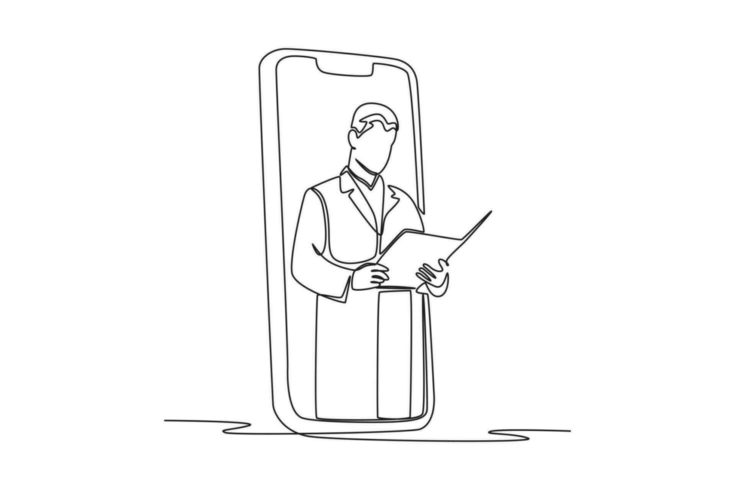 Continuous one line drawing Online doctor and telemedicine. Single line draw design vector graphic illustration.