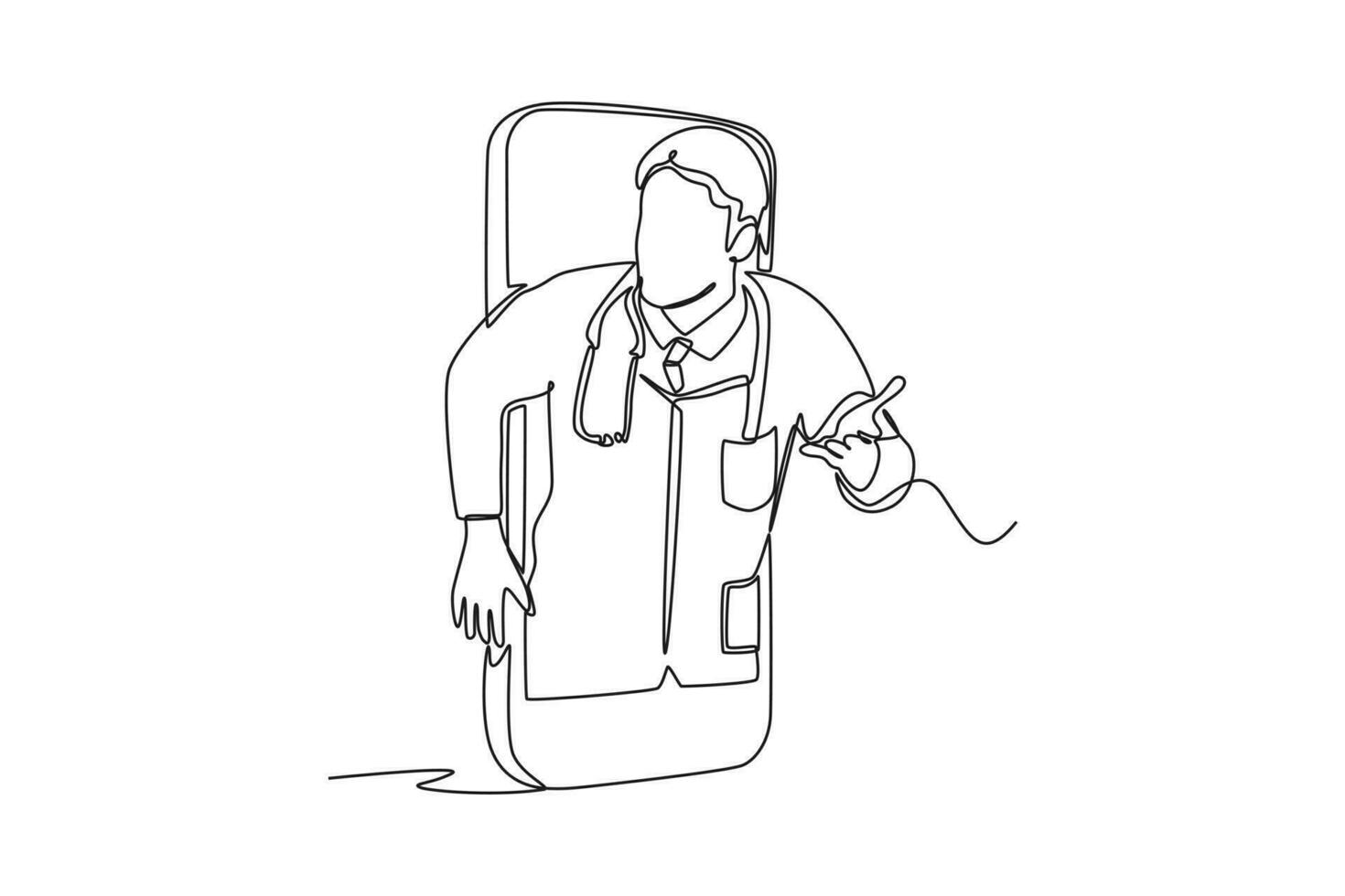 Continuous one line drawing Online doctor and telemedicine. Single line draw design vector graphic illustration.
