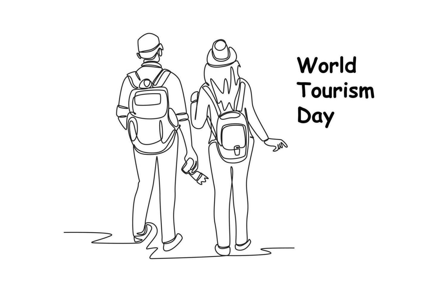 Single one line drawing World tourism day concept. Continuous line draw design graphic vector illustration.