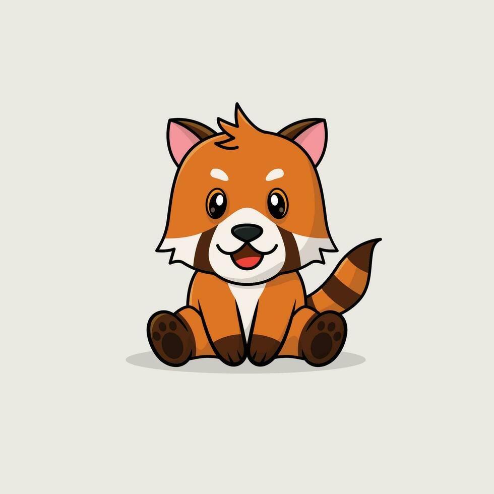 Vector cute baby red panda cartoon sitting icon illustration.