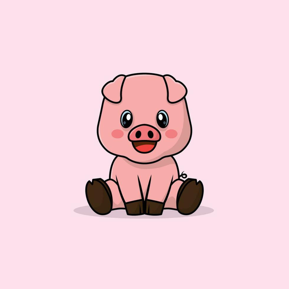 Vector cute baby pig cartoon sitting icon illustration.