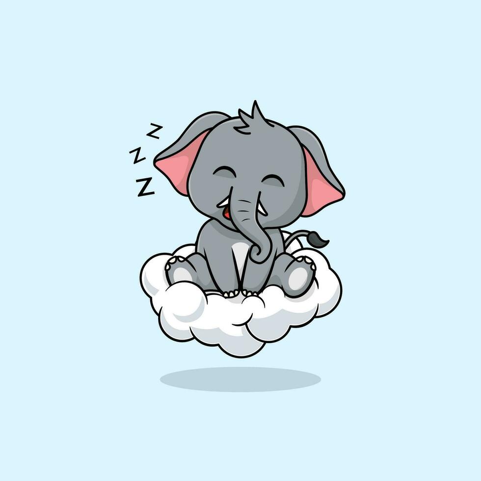 Vector cute baby elephant cartoon sleeping on the cloud icon illustration.