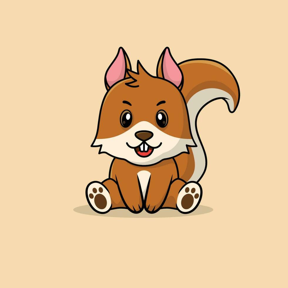 Vector cute baby squirrel cartoon sitting icon illustration.