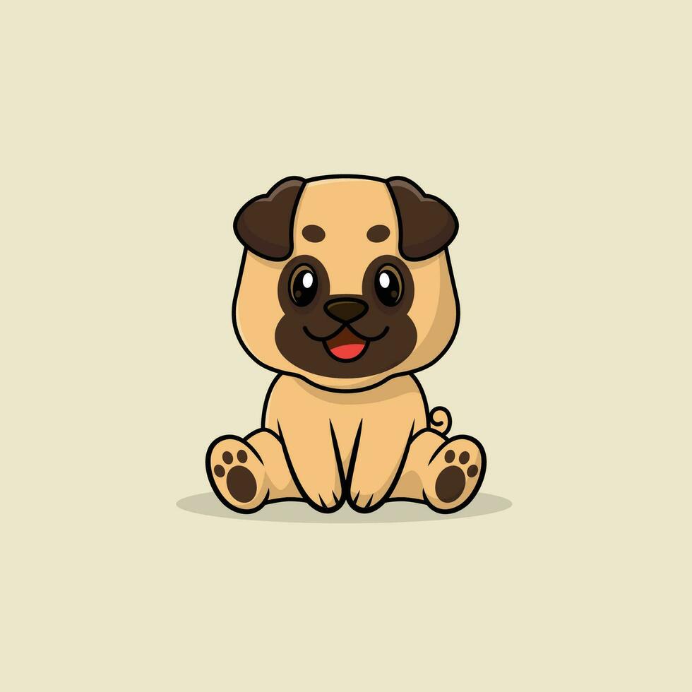 Vector cute baby pug dog cartoon sitting icon illustration.