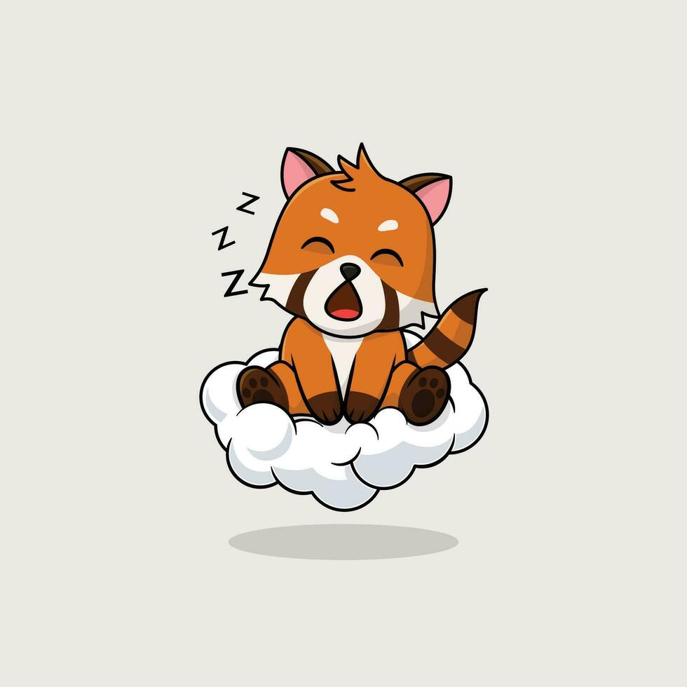 Vector cute baby red panda cartoon sleeping on the cloud icon illustration.