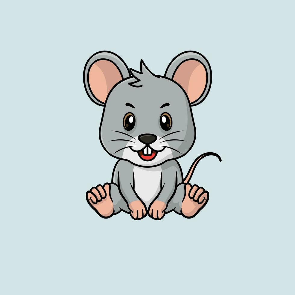 Vector cute baby mouse cartoon sitting icon illustration.