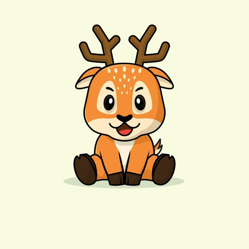 Vector cute baby deer cartoon sitting icon illustration.