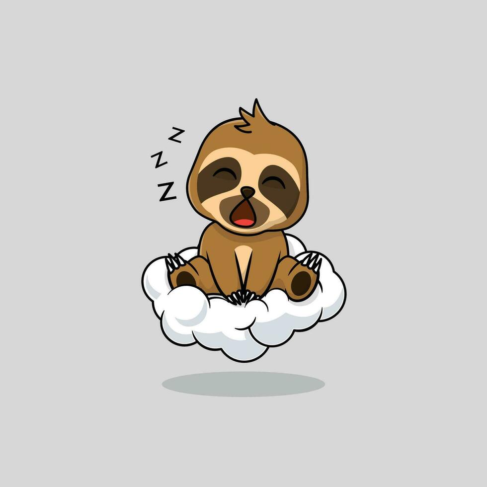 Vector cute baby sloth cartoon sleeping on the cloud icon illustration.