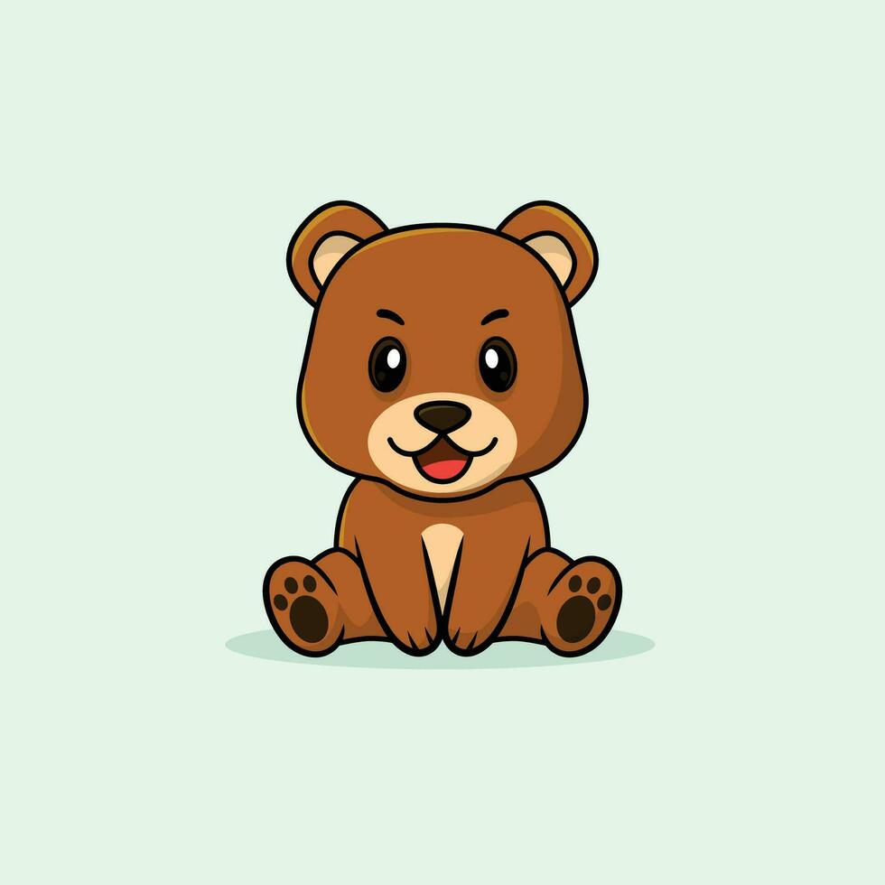 Vector cute baby bear cartoon sitting icon illustration.