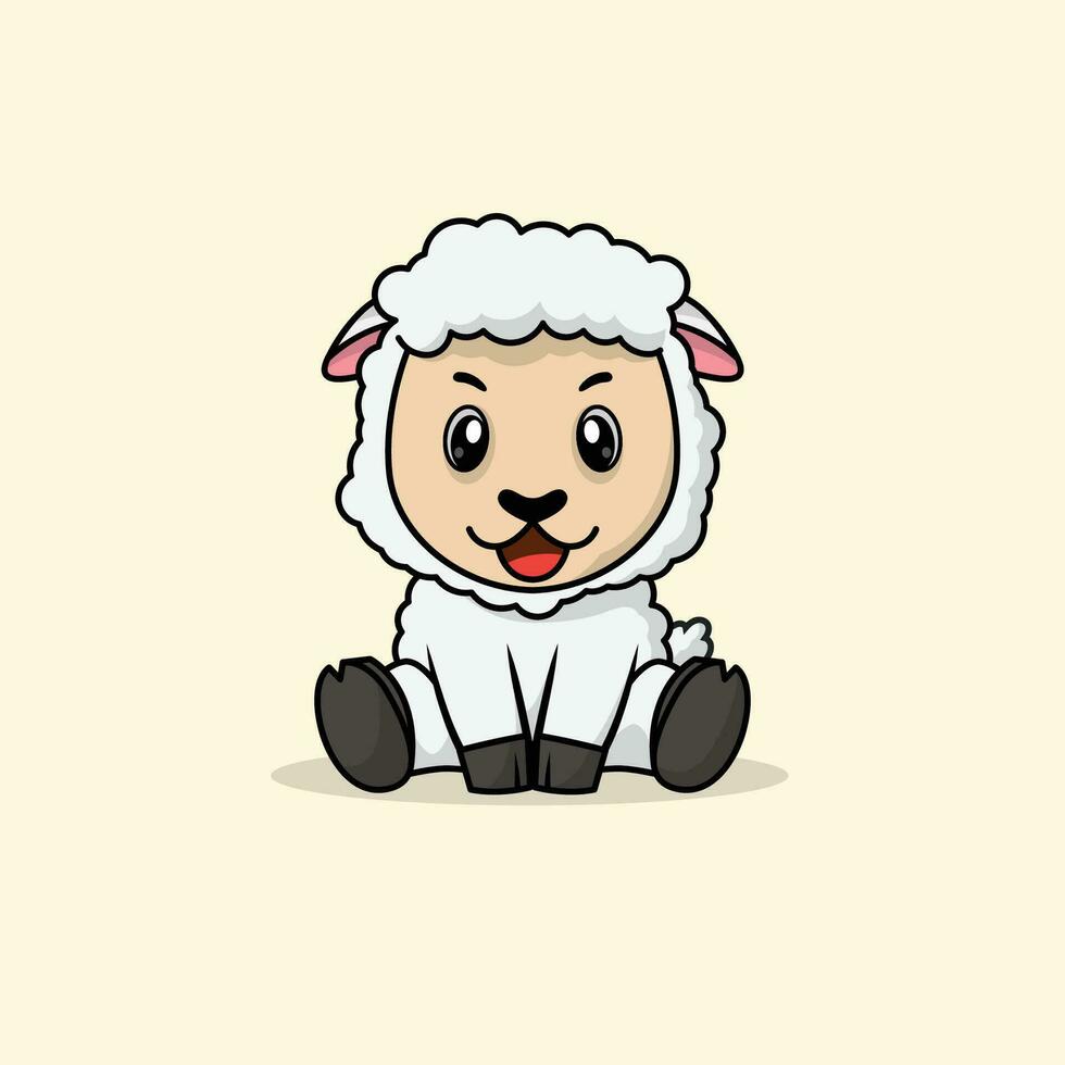 Vector cute baby sheep cartoon sitting icon illustration.
