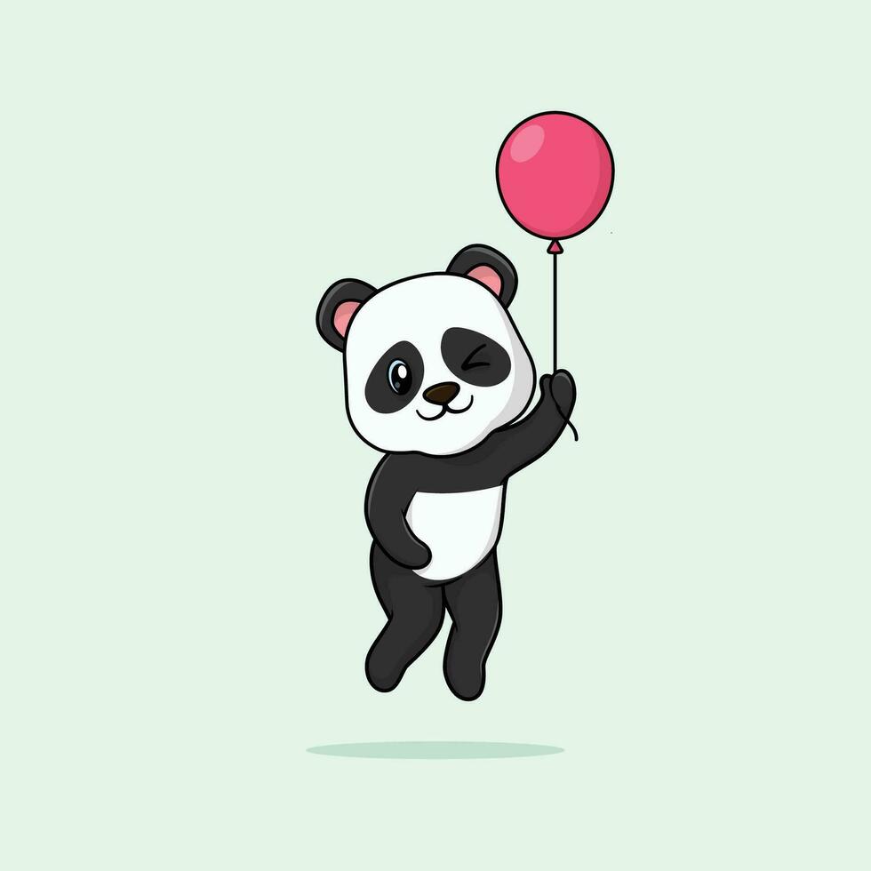 vector linda bebé panda dibujos animados flotante participación globo icono ilustración.